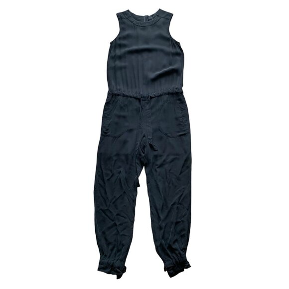 Theory Womens Jumpsuit 4 Black 100 Silk Sleeveless Wide Leg Minimalist - Picture 1 of 8